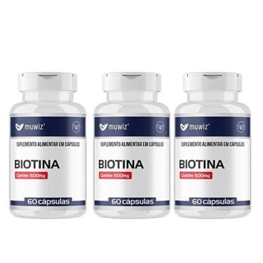 Imagem de Kit 3 Biotina 500mg 60 Cápsulas - Muwiz