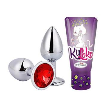 Imagem de Kit plug anal medio + anestesico dessensibilizante anal hot flowers, V