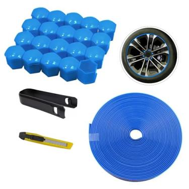 Imagem de Qiyibei 20 peças de capas de porca de vinil e kit de tira de acabamento de cubo de roda de borracha de 7,9 m - Capas de porcas universais e protetor de aro decorativo para porcas de 17 mm, com