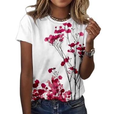 Imagem de Camiseta ZOCANIA com estampa floral feminina, mistura de algodão
