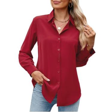 Imagem de Camisa feminina GlianTok de manga comprida com botões sem rugas