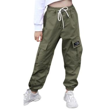 Imagem de Calças cargo SANGTREE femininas com cintura elástica verde militar