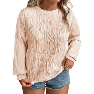 Imagem de Camiseta feminina Eytino plus size de manga comprida texturizada 1x ro