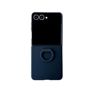 Imagem de Capa protetora dobrável com suporte para anel de dedo, capa fosca para celular Samsung Galaxy Z Flip 7 Fe Z Flip 6 Flip 5 (para Galaxy Z Flip6/azul marinho)