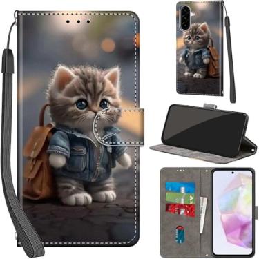 Imagem de Salanheo Capa carteira para Samsung Galaxy A56 / A36, com [3 compartimentos para cartões], fecho magnético com suporte, capa protetora flip de couro PU à prova de choque de 6,7 polegadas, gato
