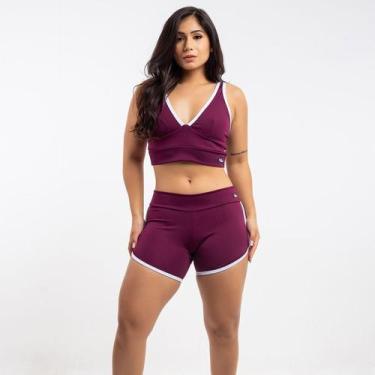 Imagem de Conjunto Top Academia e Short Fit Zero Transparência Viére, Vinho, P