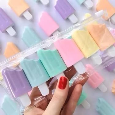Imagem de KAWAII Marca Texto em Formato de Picolé, Kit com 6 Cores Pastéis, Papelaria Decorativa Fofa