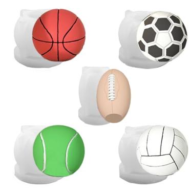 Imagem de UR URLIFEHALL 5 moldes de bola esportiva de resina, molde de vela de silicone esportivo 3D para artesanato de aromaterapia, decoração de festa de mesa
