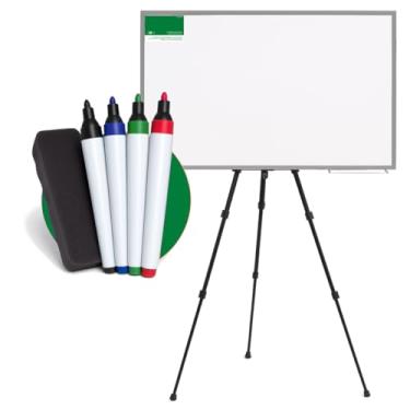Imagem de Quadro Branco 80x60cm Moldura de Alumínio + Cavalete Tripé com Altura Ajustável + 4 Canetas 1 Apagador