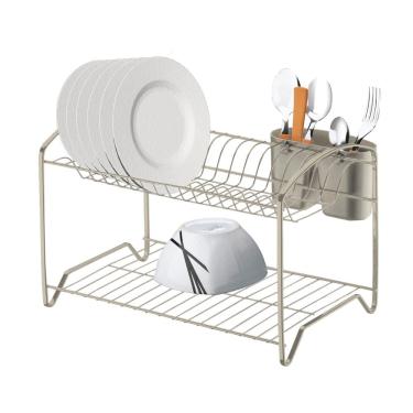 Imagem de Escorredor de Louça Duplo Porta Talheres Prato Copos Níquel Cozinha - 1527NI Future