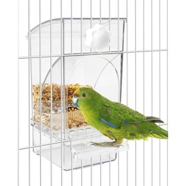 Imagem de BNOSDM Alimentador automático de papagaio para pássaros sem bagunça com gaiola de periquito de poleiro, acessórios para periquitos, canários, cacatuas, tentilhões e periquitos