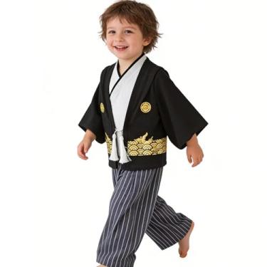 Imagem de Fantasias de samurai para meninos, conjunto de roupas de quimono infantil, para meninos, guerreiro japonês, Halloween, cosplay, manto ninja preto