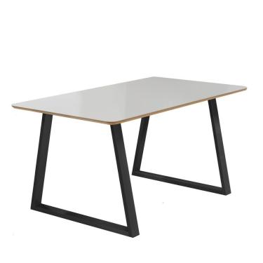 Imagem de Conjunto Mesa Tóquio Tampo Vidro 160cm 6 Cadeiras Lisboa Gol Decor Vidro Off White-preto-tecido Bege-preto