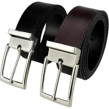 Imagem de Kit 2 Cintos Social Masculino material ecológico Dupla Face Preto Marr