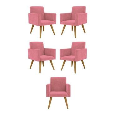 Imagem de Kit 05 Cadeiras Poltronas Decorativa - Escritório - Recepção Cor:rosa 