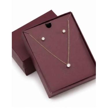 Imagem de Semijoia Luxo Conjunto Ponto Luz Colar Brincos Banho de Ouro 18K Prese