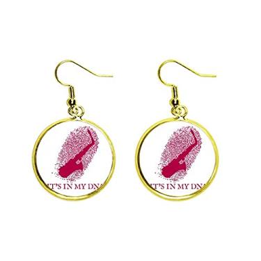 Imagem de Brinco de gota dourada com pingente de orelha com símbolo de saxofone musical feminino, metal