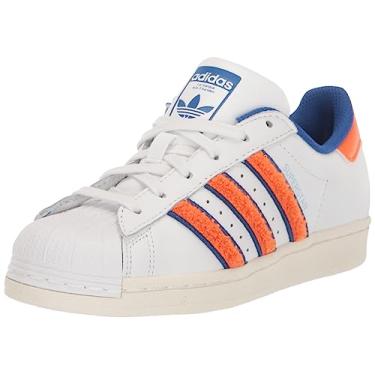 Imagem de adidas Tênis feminino Superstar, Branco/Laranja/Team Royal Blue, 5 Narrow