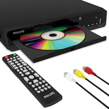 Imagem de Philips Leitores de DVD para TV reproduz todas as regiões, leitor de DVD para Smart TV com controle remoto compacto e cabo RCA incluído pequeno DVD RV CD player para casa