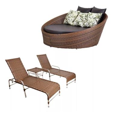 Imagem de Kit - Chaise Em Alumínio Com 2 Espreguiçadeiras Catar Reguláveis Com Almofadas Impermeáveis Para Piscina E Jardim - Trama