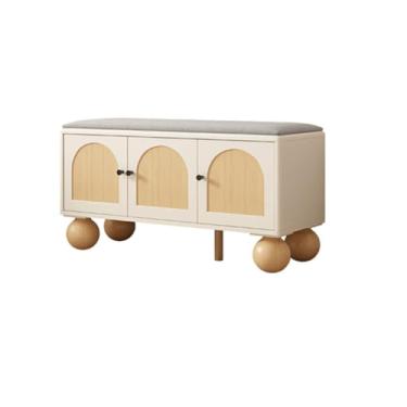 Imagem de Prateleira de sapatos armários banco de sapatos, bancos de armazenamento de entrada, armazenamento de sapatos brancos com almofada acolchoada, banco de madeira para entrada, organizador de sapateira