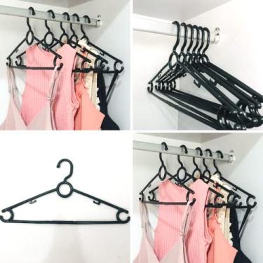 Imagem de kit com 50 Cabides Adulto Plástico Preto Reforçado, Cabide Argola Para Organizar Roupas