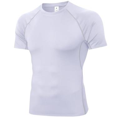 Imagem de SPVISE Camiseta masculina de compressão de manga curta para treino e academia, camiseta de camada de base atlética seca fresca para corrida esportiva, Branco, XXG