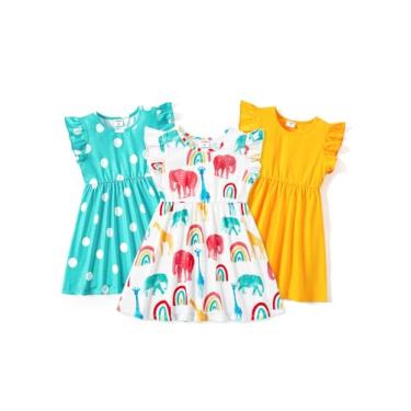 Imagem de PATPAT Conjunto de vestidos de manga curta sem mangas para meninas com 2/3 conjunto de vestidos infantis de bolinhas sorvete, Verde, branco, laranja, 4-5 Anos