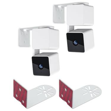 Imagem de Haoyou Suporte de parede de metal para Wyze Cam Pan V3/V2 Wyze Cam V4/V3 Adesivo sem perfuração instalação interna/externa (pacote com 2 branco)