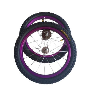 Imagem de Par De Rodas Para Bicicleta Aro 16 + Pneus Aro 16 Pirelli + Câmara Aro 16 Pirelli + Catraca. (Violeta)