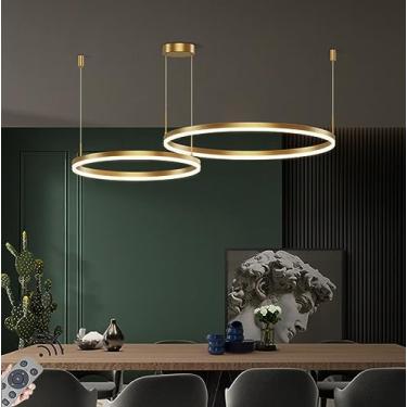 Imagem de Luminária pendente LED moderna com design circular, iluminação de lustre regulável, luminária suspensa de teto para mesa de jantar, sala de jantar, ilha de cozinha, sala de estar (cor: doura