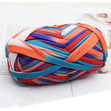 Imagem de 1 peça de camiseta colorida fio de tricô tecido de crochê para arte de tecido de malha DIY (#55 azul e laranja)