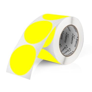 Imagem de Perco Etiquetas adesivas redondas amarelas fluorescentes de 7,5 cm - 500 etiquetas por rolo - Cores vibrantes, forte adesão - Feito nos EUA