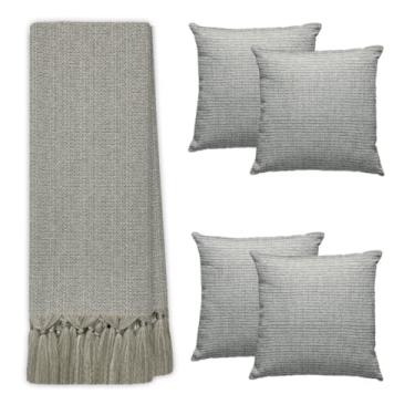 Imagem de Kit Manta Xale de Sofá Grande 3,00m Rústica Fendi com 4 Capas de Almofada (FENDI RÚSTICA COM CAPAS FENDI RÚSTICA, 1,40 X 3,00)