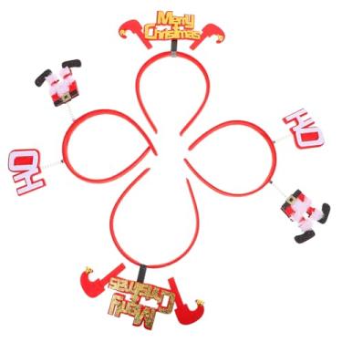 Imagem de 4 peças de faixa de cabeça de Natal para festa de Natal lembrancinhas de Papai Noel e elfo Faixa de cabeça de Natal Boppers de bastão de doces Tiara de tecido de cabelo Máquina de ensacamento infantil