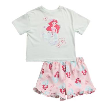 Imagem de Disney Conjunto de shorts para meninas Minnie Mouse - camiseta de algodão de 2 peças e shorts de malha (2-7), Sereia Ariel azul-petróleo, 4 Anos
