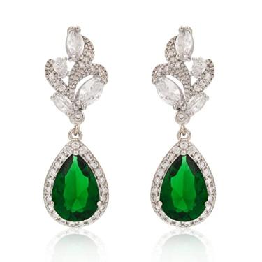 Imagem de Brinco de noiva de zircônia cúbica de casamento - Brinco pequeno de prata esterlina com lágrima CZ aglomerado de folhas florais de cristal e strass de pérola para noivas, damas de honra, mãe da noiva,