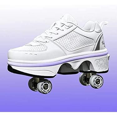 Imagem de Patins com luz LED, deformação da roda de duas fileiras, sapatos de caminhada automáticos, patins invisíveis, 2 em 1, polia removível, patins para adultos, EUR37