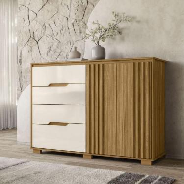 Imagem de Cômoda Texas Com 4 Gavetas E 2 Portas Ripado Moval Freijo/off White