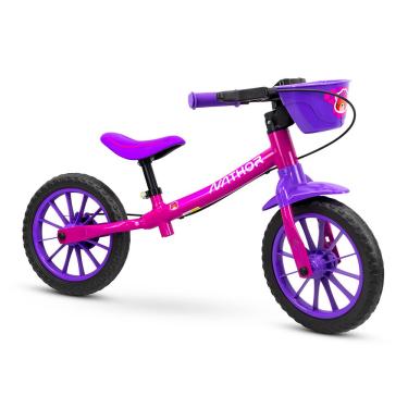 Imagem de Bicicleta De Equilíbrio Sem Pedal Infantil Aro 12 Bike Balance Feminina Nathor Com Banco Regulável	