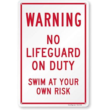 Imagem de SmartSign -K-8181-PL Placa "Warning - No Lifeguard On Duty, Swim At Your Own Risk" | Plástico 25,4 x 38,1 cm, Vermelho sobre branco