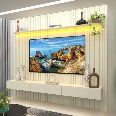 Imagem de Painel para TV Até 85 Polegadas Nobre 3 Gavetas Ripado 100% Mdf Off White - Gelius