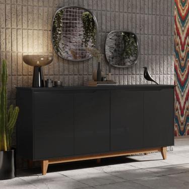 Imagem de Buffet Aparador para Sala de Jantar Preto / Freijó 4 Portas Pés em Madeira Maciça