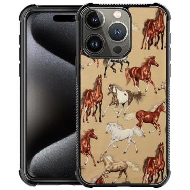 Imagem de TAMEFOX Capa compatível com iPhone 16 Pro Max, cavalos galopantes, quatro cantos, com para-choque, antiderrapante, antiqueda, capa protetora para iPhone 16 Pro Max