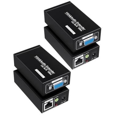 Imagem de Jaremite Pacote com 2 extensores VGA sobre Ethernet, extensor VGA para cabo Ethernet Cat5e Cat6, receptor transmissor RJ45 V GA (100 m, remetente + receptor)