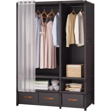 Imagem de Armário de guarda-roupa pequeno, armação de ferro, armário com gavetas, armário autônomo, economia de espaço para armário de casaco, branco, b