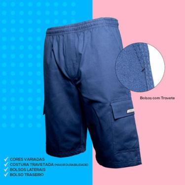Imagem de Kit 3 Bermudas Calção Brim Sarja Elástico Cordão Cargo 5 Bolsos Mascul