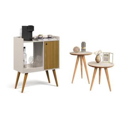 Imagem de Aparador Buffet Cantinho Retrô Linos + Conjunto De Mesas Apoio e Later