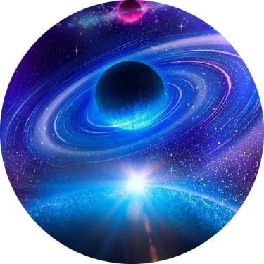 Imagem de Painel de Lona Redondo Espaço Galaxia Estrelada Planetas Luz - Fabrika