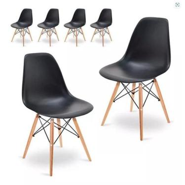 Imagem de Kit 6 Cadeiras Eiffel Charles Eames Dkr Base Madeira Preta - Universal